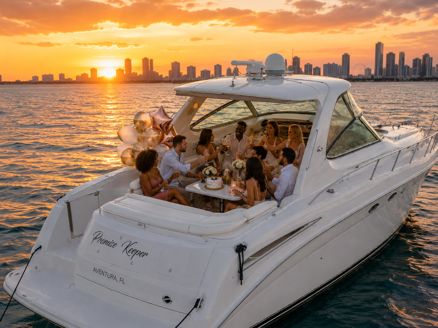 Birthday sunset yacht party in Miami aboard Promise Keeper