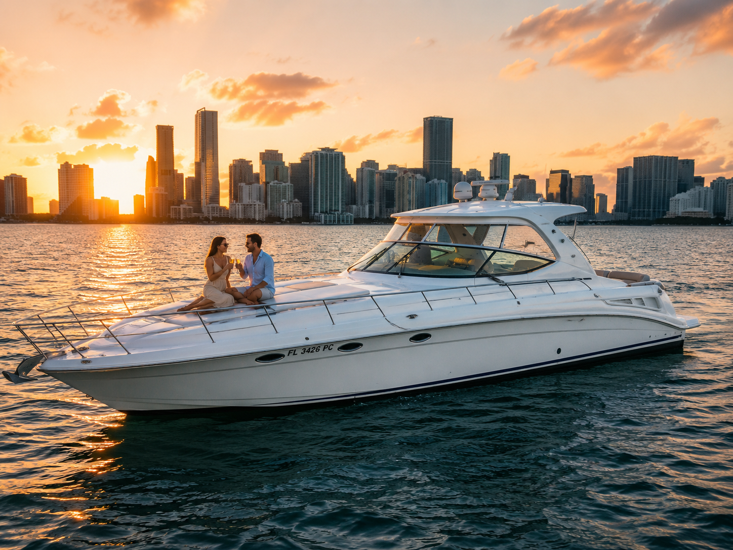 Bow seating area aboard Promise Keeper, a private Sea Ray 54 yacht charter in Miami